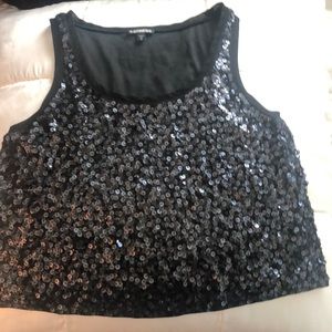 Black Express Sequin crop top. Size Small